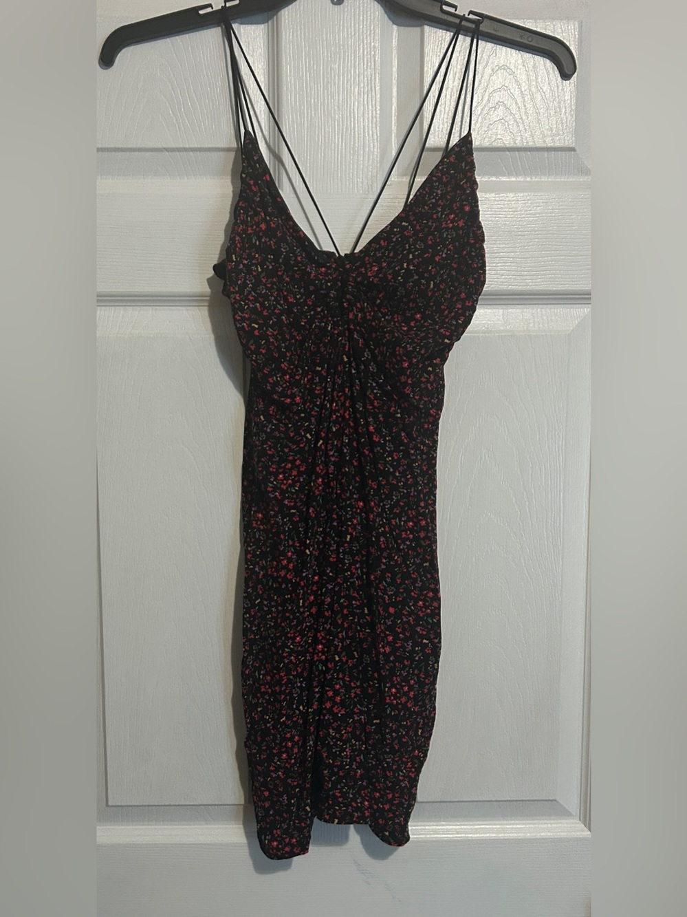 H&M Black Mini Dress with Pink Floral Pattern